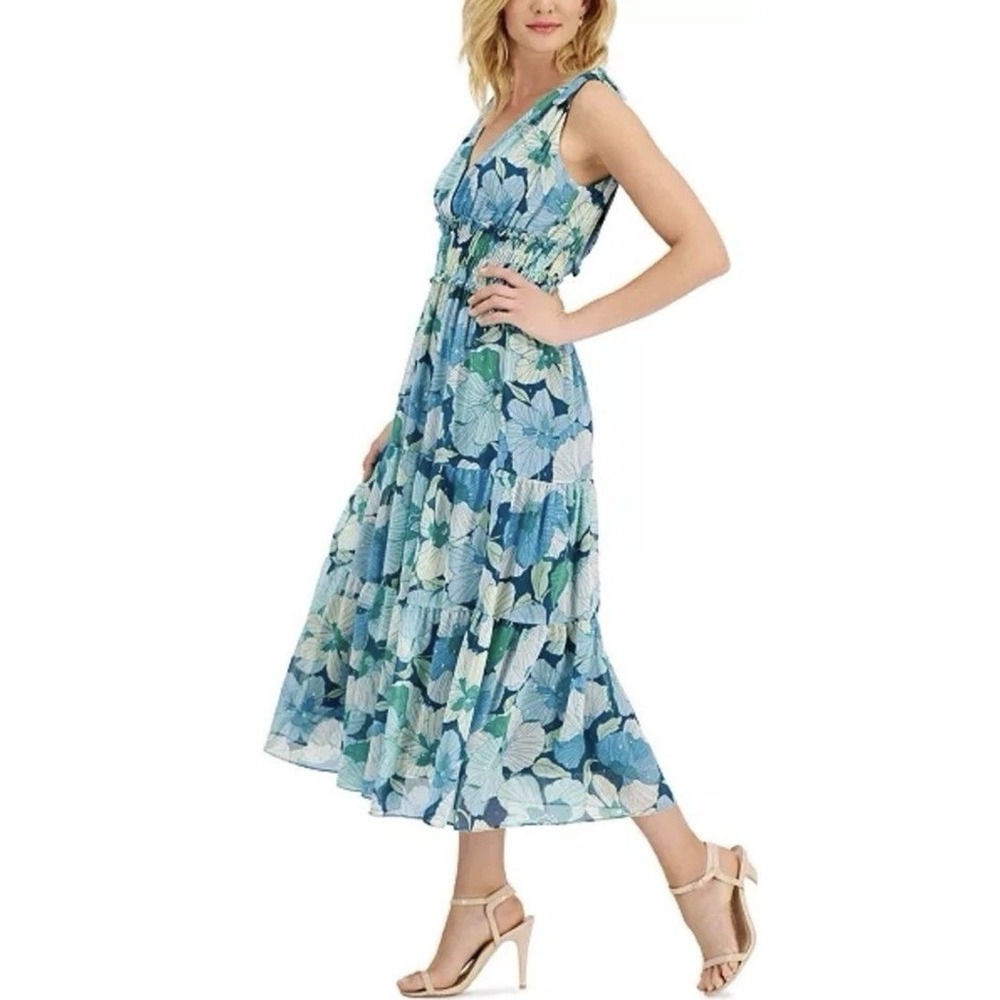 Taylor Chiffon Smocked Waist Maxi Dress Floral Tiered Sleeveless Dress 12 New